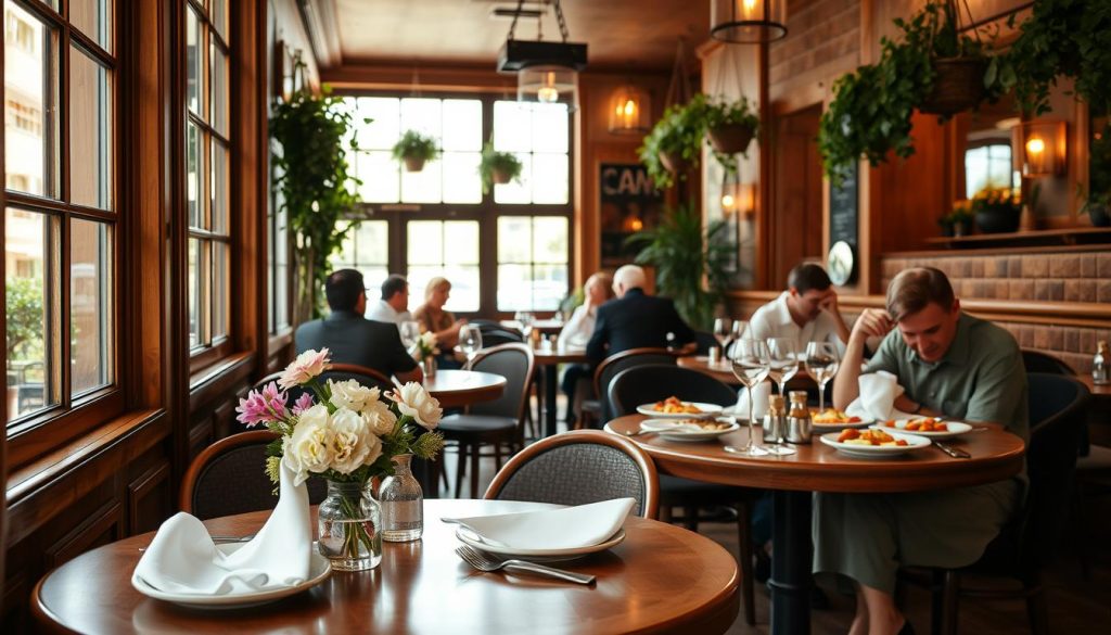 A cozy drop-in lunch scene at the CALMA restaurant, showcasing their elegant yet inviting atmosphere. In the foreground, a wooden bistro table is set with crisp white linens, fresh flowers, and an array of Spanish tapas dishes. Mid-ground, patrons leisurely dine, engaged in conversation, illuminated by warm, natural lighting filtering through large windows. The background depicts the restaurant's interior, with warm wood tones, tiles, and hanging plants creating a relaxed, Mediterranean ambiance. The overall mood is one of casual sophistication, inviting the viewer to experience the simple pleasures of a leisurely lunch booking at CALMA. A cozy drop-in lunch scene at the CALMA restaurant, showcasing their elegant yet inviting atmosphere. In the foreground, a wooden bistro table is set with crisp white linens, fresh flowers, and an array of Spanish tapas dishes. Mid-ground, patrons leisurely dine, engaged in conversation, illuminated by warm, natural lighting filtering through large windows. The background depicts the restaurant's interior, with warm wood tones, tiles, and hanging plants creating a relaxed, Mediterranean ambiance. The overall mood is one of casual sophistication, inviting the viewer to experience the simple pleasures of a leisurely lunch booking at CALMA.