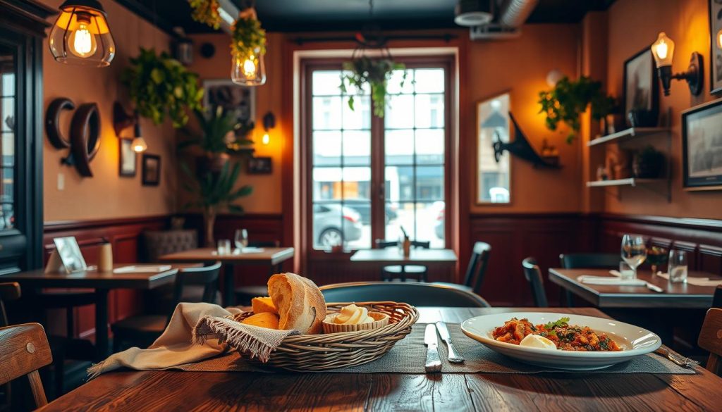 A cozy, well-lit interior of a Spanish restaurant named CALMA in Malmö, Sweden. The foreground features a wooden table adorned with a rustic tablecloth, a basket of fresh bread, and a selection of Spanish tapas dishes. The middle ground showcases the restaurant's charming decor, including hanging plants, antique lighting fixtures, and warm-toned walls. In the background, a large window offers a glimpse of the bustling street outside, creating a welcoming and inviting atmosphere. The lighting is soft and ambient, creating a relaxed and intimate mood perfect for a delightful dining experience. A cozy, well-lit interior of a Spanish restaurant named CALMA in Malmö, Sweden. The foreground features a wooden table adorned with a rustic tablecloth, a basket of fresh bread, and a selection of Spanish tapas dishes. The middle ground showcases the restaurant's charming decor, including hanging plants, antique lighting fixtures, and warm-toned walls. In the background, a large window offers a glimpse of the bustling street outside, creating a welcoming and inviting atmosphere. The lighting is soft and ambient, creating a relaxed and intimate mood perfect for a delightful dining experience.
