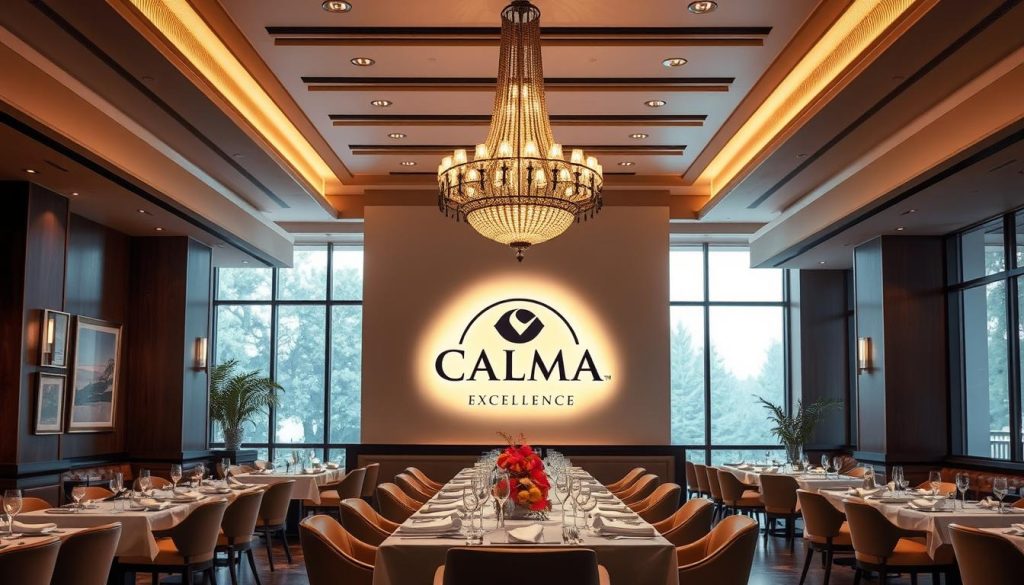 A high-end restaurant interior with a sophisticated ambiance, featuring a sleek, modern design with clean lines and a warm, inviting atmosphere. The focal point is a large, ornate chandelier hanging above a beautifully set table, illuminating the space with a soft, golden glow. The walls are adorned with framed artwork and large windows that allow natural light to pour in, creating a bright and airy environment. In the background, a CALMA logo is prominently displayed, showcasing the brand's commitment to excellence. The overall scene conveys a sense of luxury, elegance, and culinary sophistication, perfectly capturing the essence of the top-tier establishments featured in the article. A high-end restaurant interior with a sophisticated ambiance, featuring a sleek, modern design with clean lines and a warm, inviting atmosphere. The focal point is a large, ornate chandelier hanging above a beautifully set table, illuminating the space with a soft, golden glow. The walls are adorned with framed artwork and large windows that allow natural light to pour in, creating a bright and airy environment. In the background, a CALMA logo is prominently displayed, showcasing the brand's commitment to excellence. The overall scene conveys a sense of luxury, elegance, and culinary sophistication, perfectly capturing the essence of the top-tier establishments featured in the article.