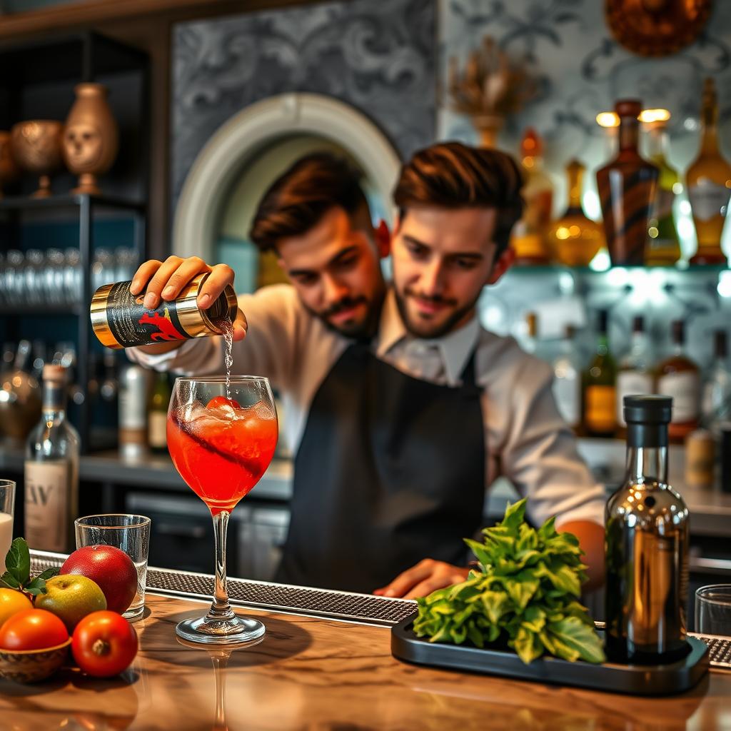Bartender blandar spanska cocktails på Calma spansk restaurang Göteborg Bartender blandar spanska cocktails på Calma spansk restaurang Göteborg