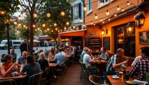Calma Tapasbar uteservering i Göteborg med gäster som njuter av tapas och dryck i solskenet