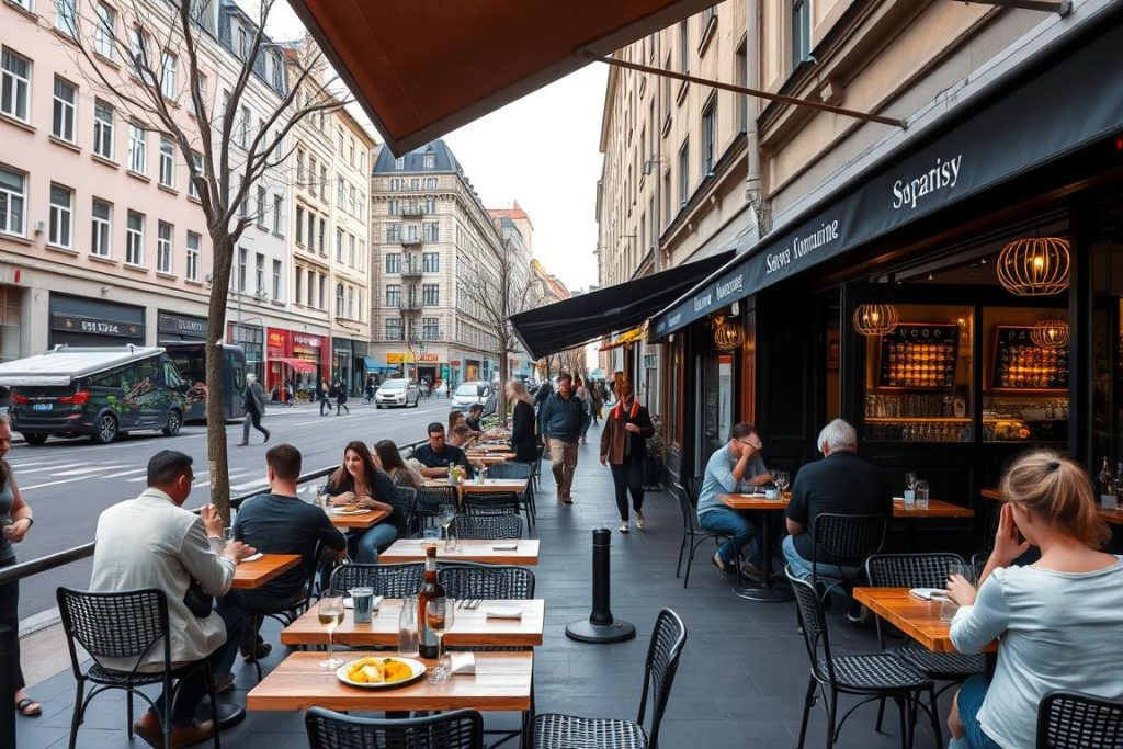 Calma Tapasbar's uteservering i centrala Göteborg med stadsvyer