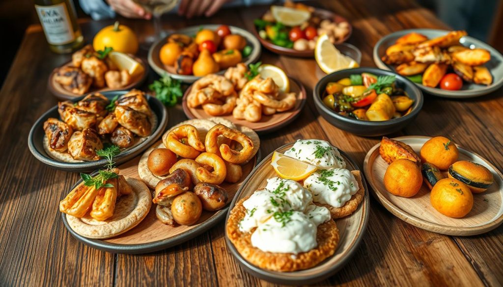 Perfectly appetizing tapas spread on a rustic wooden table, illuminated by warm, natural lighting. A selection of CALMA's signature dishes, including bite-sized morsels of juicy pork, crisp calamari, creamy croquettes, and vibrant roasted vegetables. Garnished with sprigs of fragrant herbs, lemon wedges, and a drizzle of olive oil. The scene evokes the lively atmosphere of a traditional Spanish tapas bar, inviting the viewer to savor the flavors and immerse themselves in the authentic culinary experience. Perfectly appetizing tapas spread on a rustic wooden table, illuminated by warm, natural lighting. A selection of CALMA's signature dishes, including bite-sized morsels of juicy pork, crisp calamari, creamy croquettes, and vibrant roasted vegetables. Garnished with sprigs of fragrant herbs, lemon wedges, and a drizzle of olive oil. The scene evokes the lively atmosphere of a traditional Spanish tapas bar, inviting the viewer to savor the flavors and immerse themselves in the authentic culinary experience.