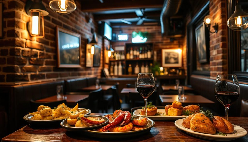 A cozy, dimly lit tapas bar nestled in the heart of Gothenburg, CALMA TAPASBAR showcases the city's hidden culinary gems. Vibrant tapas plates feature an array of traditional Spanish delicacies, from glistening prawns in garlic oil to savory croquetas. Soft lighting casts a warm glow, accentuating the rustic brick walls and wooden furnishings. Intimate seating arrangements invite diners to linger, sipping on robust red wines as they savor each flavorful bite. The scene exudes a sense of Old World charm, transporting guests to the bustling streets of Barcelona. This hidden culinary treasure offers a truly authentic taste of Gothenburg's vibrant and diverse food scene. A cozy, dimly lit tapas bar nestled in the heart of Gothenburg, CALMA TAPASBAR showcases the city's hidden culinary gems. Vibrant tapas plates feature an array of traditional Spanish delicacies, from glistening prawns in garlic oil to savory croquetas. Soft lighting casts a warm glow, accentuating the rustic brick walls and wooden furnishings. Intimate seating arrangements invite diners to linger, sipping on robust red wines as they savor each flavorful bite. The scene exudes a sense of Old World charm, transporting guests to the bustling streets of Barcelona. This hidden culinary treasure offers a truly authentic taste of Gothenburg's vibrant and diverse food scene.